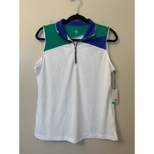 Tail NEW Colorblock Sleeveless Polo 1/4 Zip Shirt White Blue Green Large
